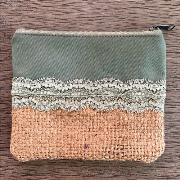 For Freedom By Sak Saum Woven Jute Natural Laced Zip Coin Purse Clutch Wallet - Picture 2 of 7